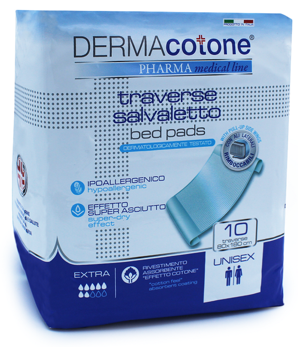TRAVERSA SALVALETTO CON ALI PER INCONTINENZA DERMACOTONE 80X180CM 10 PEZZI