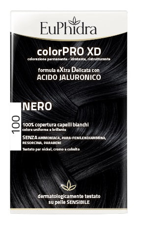 EUPHIDRA COLORPRO XD 100 NERO GEL COLORANTE CAPELLI IN FLACONE + ATTIVANTE + BALSAMO + GUANTI
