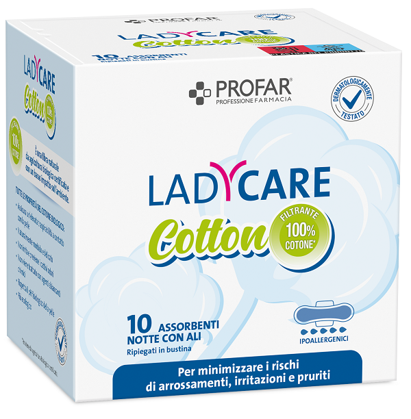 LADYCARE ASSORBENTI COTTON IPOALLERGENICI NOTTE CON ALI 10 PEZZI PROFAR