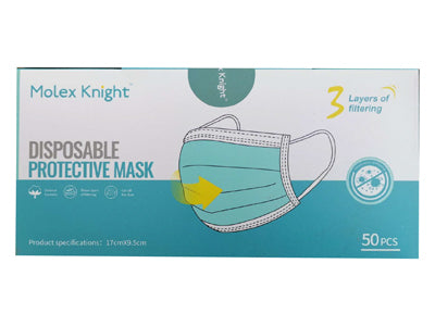 MASCHERINA CHIRURGICA 3 STRATI CON ELASTICI TIPO II ADULTI MOLEX KNIGHT 50 PEZZI