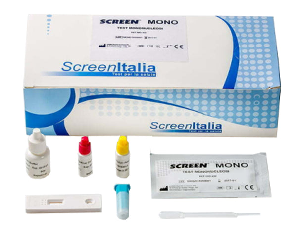 SCREEN TEST RAPIDO SCREEN TEST MONONUCLEOSI INDIVIDUAZIONE QUALITATIVA ANTICORPI ETEROFILI IN SANGUE INTERO/SIERO/PLASMA MEDIANTE IMMUNOCROMATOGRAFIA 25 PEZZI