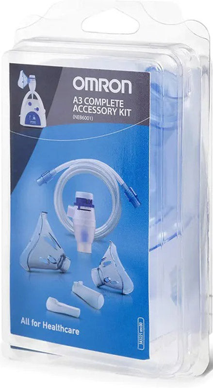 OMRON A3 COMPLETE KIT RICAMBIO AMPOLLA REGOLABILE + TUBO + MASCHERINA PEDIATRICA + MASCHERINA ADULTI + FORCELLE NASALI + BOCCAGLIO