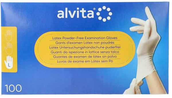 GUANTI DA ISPEZIONE ALVITA IN LATTICE SENZA TALCO L 100 PEZZI