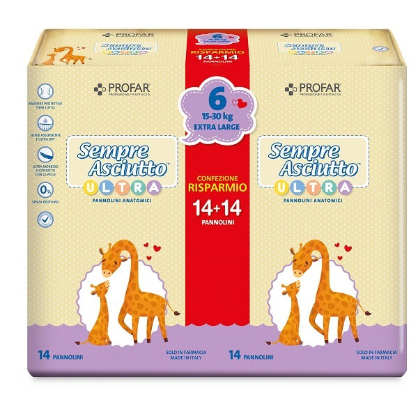 PANNOLINI PROFAR SEMPRE ASCIUTTO ULTRA EXTRA 15/30 KG BIPACCO 14+14 PEZZI