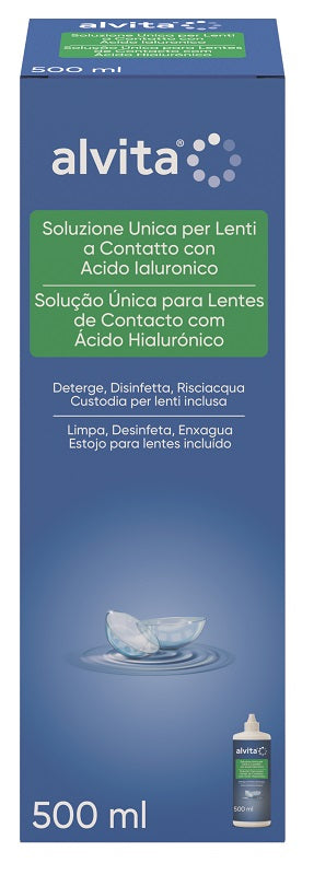 SOLUZIONE UNICA LENTI A CONTATTO CON ACIDO IALURONICO ALVITA 500 ML
