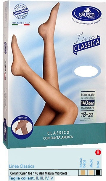 SAUBER 140 DENIER MICRO-MESH OPEN-TOE TIGHTS, BLACK, SIZE 3, CLASSIC LINE