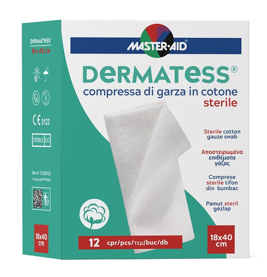 GARZA COMPRESSA MASTER-AID DERMATESS COTONE 18X40CM 12 PEZZI