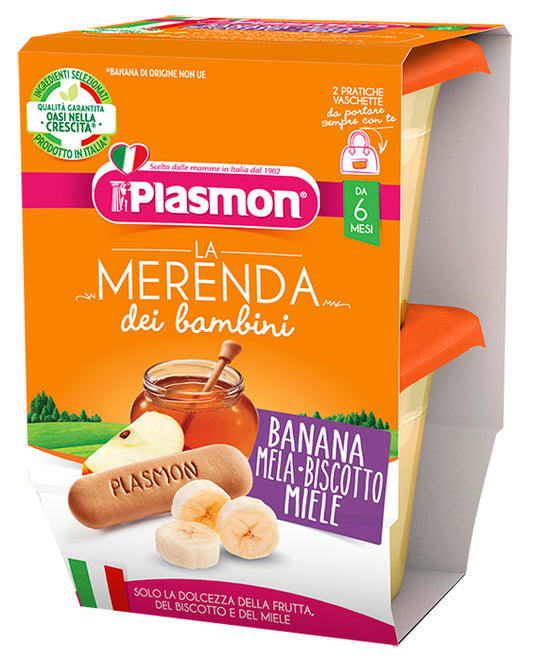 PLASMON LA MERENDA DEI BAMBINI MERENDE BANANA MELA BISCOTTO MIELE ASETTICO 2 X 120 G