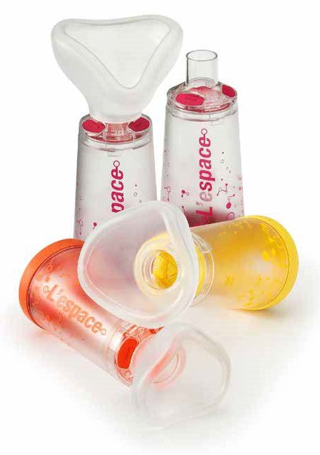 CAMERA DISTANZIATRICE PER EROGATORI SPRAY PREDOSATI L'ESPACE 220ML PER ADULTI SPAZIO MORTO 88ML CON MASCHERA VALVOLA INSPIRAZIONE 2 VALVOLE ESPIRAZIONE CODICE COLORE MAGENTA