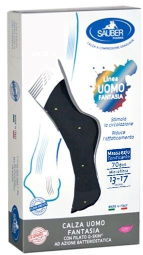 SAUBER CALZA UOMO FANTASIA Q-SKIN 70 DEN BLU POIS GIALLI TAGLIA P