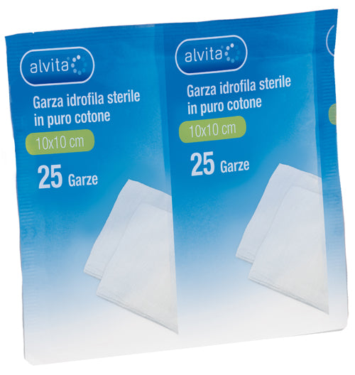 GARZA IDROFILA IN PURO COTONE ALVITA 10X10CM 25 PEZZI