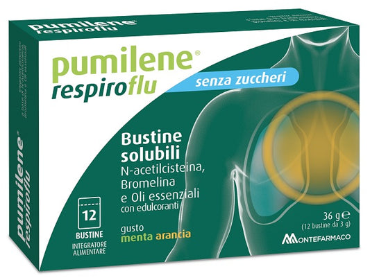PUMILENE RESPIROFLU SUGAR-FREE 12 SACHETS MINT ORANGE FLAVOR 36 G