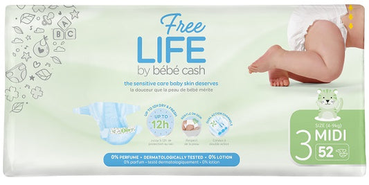 FREELIFE BY BEBECASH PANNOLINI MIDI TAGLIA 3 4-9 KG GIROVITA 35-56 CM 52 PEZZI