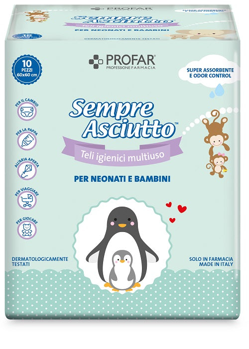 TELO IGIENICO MULTIUSO PROFAR SEMPRE ASCIUTTO PER NEONATI E BAMBINI 60X60CM 10 PEZZI