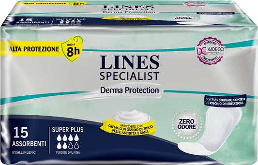 PANNOLONE PER INCONTINENZA LINES SPECIALIST DERMA SAGOMATO ANATOMICO SUPER PLUS 15 PEZZI
