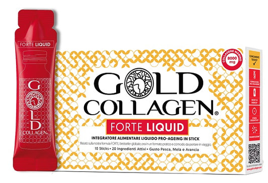 GOLD COLLAGEN FORTE LIQUID 10 STICKS 25ML PEACH APPLE AND ORANGE FLAVOUR WITH SWEETENER