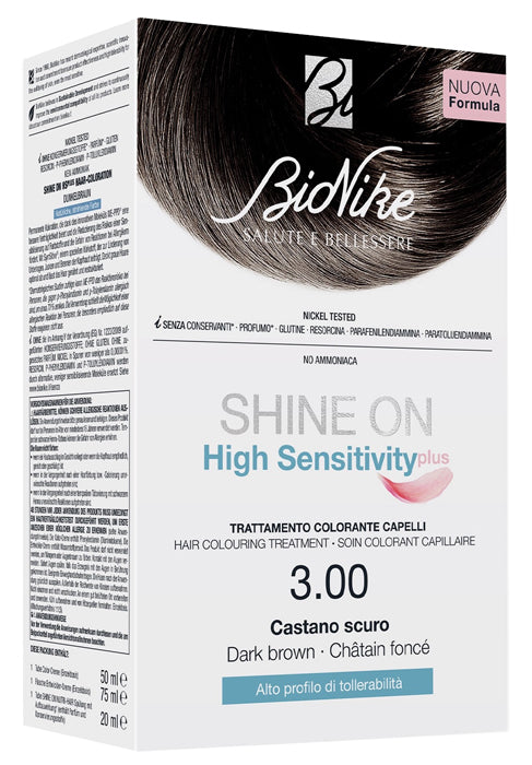 SHINE ON HIGH SENSITIVITY PLUS DARK BROWN 3.00 CREAM DEVELOPER 75 ML + COLORING CREAM 50 ML