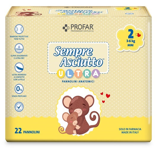 PANNOLINI PROFAR SEMPRE ASCIUTTO ULTRA MINI 3/6 KG 22 PEZZI