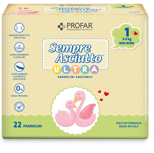 PROFAR SEMPRE ASCIUTTO PANNOLINO ANATOMICO ULTRA NEW BORN 2/5KG 22 PEZZI