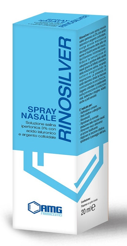 RINOSILVER SOLUZIONE SALINA IPERTONICA 3% CON ACIDO IALURONICO E ARGENTO COLLOIDALE SPRAY NASALE 20 ML