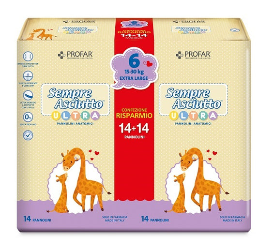 PANNOLINI PROFAR SEMPRE ASCIUTTO ULTRA EXTRA 15/30 KG BIPACCO 14+14 PEZZI