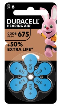 DURACELL EASY TAB 675 BLUE HEARING AID BATTERY 6 PIECES