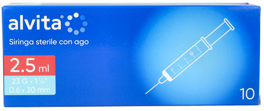 SIRINGA PER INFUSIONE E IRRIGAZIONE ALVITA 2,5 ML CON AGO 23 GAUGE 1 1/4 0,6X30 MM 10 PEZZI