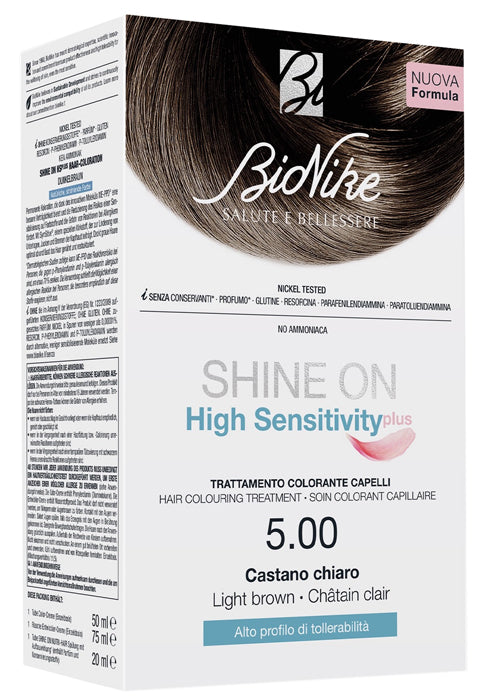 SHINE ON HIGH SENSITIVITY PLUS LIGHT BROWN 5.00 CREAM DEVELOPER 75 ML + COLORING CREAM 50 ML
