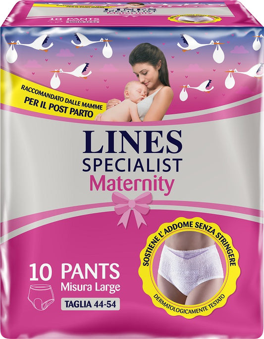 LINES SPECIALIST MATERNITY MUTANDINA ASSORBENTE PER PERDITE POST PARTO MISURA LARGE 10 PEZZI