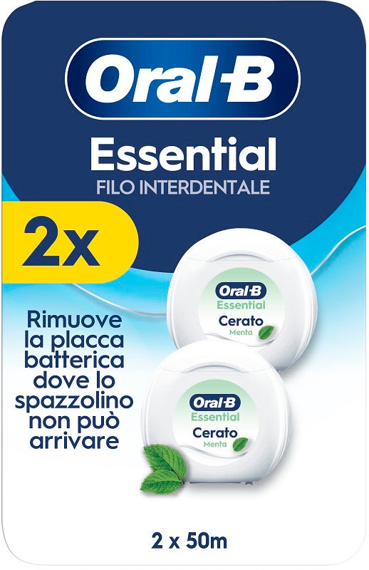 ORAL-B ESSENTIAL WAXED MINT DENTAL FLOSS 2 PIECES X 50 M